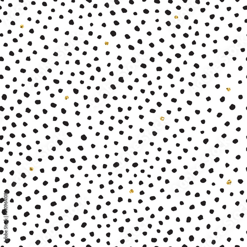 Black and gold hand drawn vector seamless dot pattern.