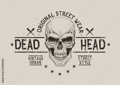 Street style old label with skull for t-shirt