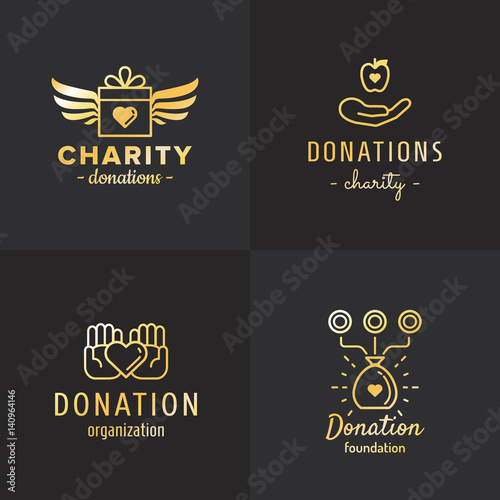 Donations and charity gold logo vintage vector set. Part two.