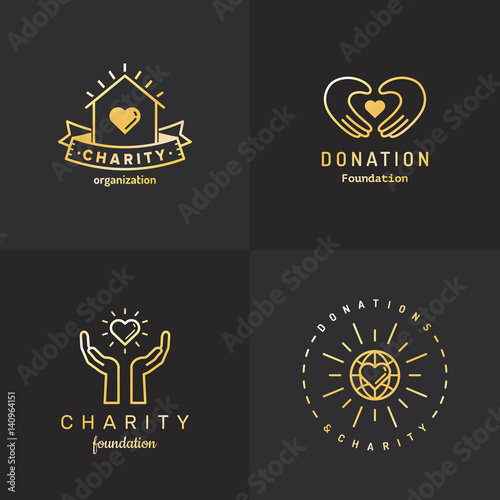 Donations and charity gold logo vintage vector set. Part one.