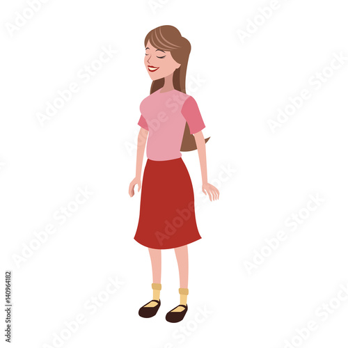 happy woman wearing pink clothes over white background. colorful design. vector illustration © Jemastock