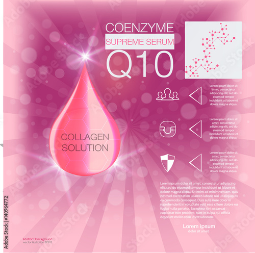 Cosmetics solution.  Supreme collagen oil drop essence with DNA helix. Background Concept Skin Care Cosmetic. 