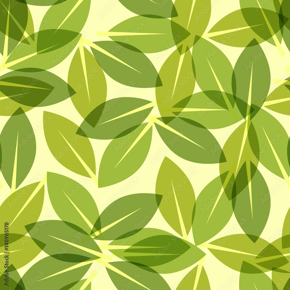 Green leaf spring wallpaper, elegant fresh foliage or greenery, vector illustration. Trendy colors of the year. Beautiful green pattern. Vector illustration Green leaf spring wallpaper, elegant fresh foliage or greenery, vector illustration. Trendy colors of the year. Beautiful green pattern. Vector illustration
