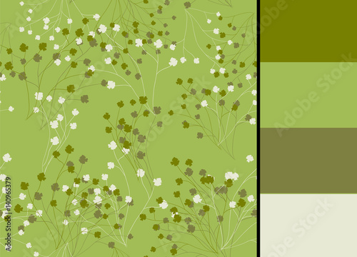 Seamless pattern with greenery  vector floral branches and color palette for wallpapers  fabric textile design  clothes  tableclothes