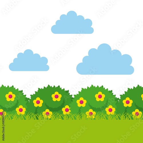 bushes with beautiful flowers. colorful design. vector illustration