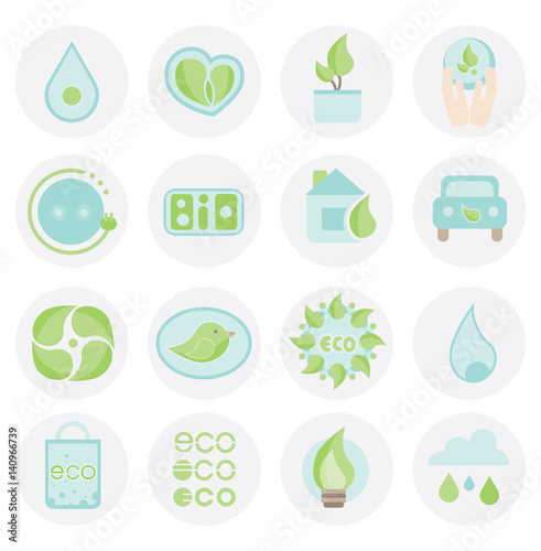 Set of ecologic icon. Abstract elements collection for banner, label. Blue and green color.