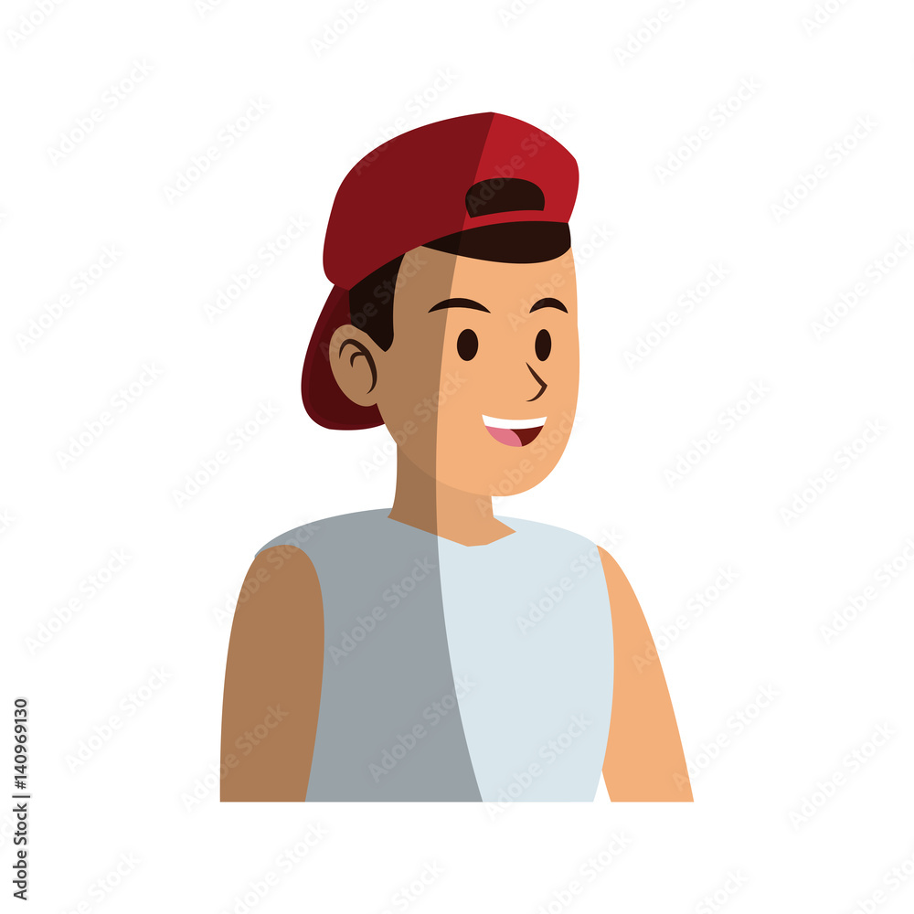 young guy with red cap cartoon icon over white background. colorful design. vector illustration