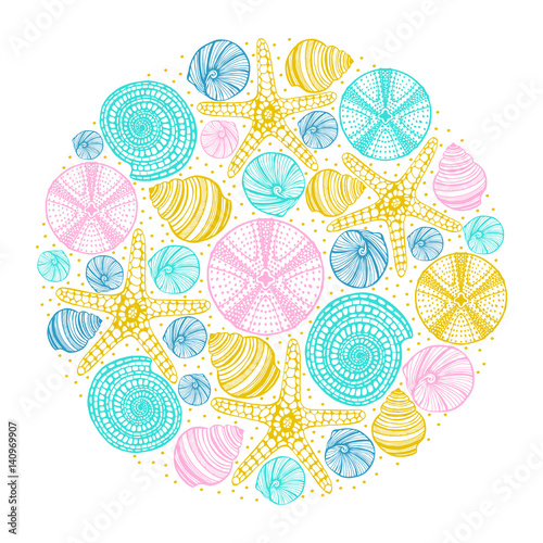 vector hand drawn colored isolated maritime print
