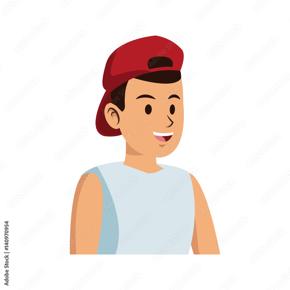 young guy with red cap cartoon icon over white background. colorful design. vector illustration