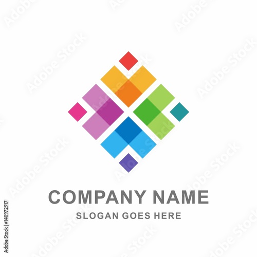 Geometric Colorful Square Pixel Motif Pattern Decoration Interior Wallpaper Business Company Stock Vector Logo Design Template
