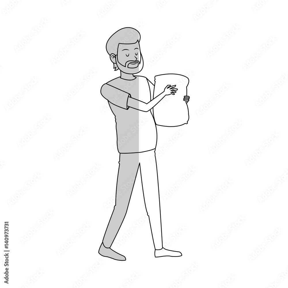 man holding a bag cartoon icon over white background. vector illustration