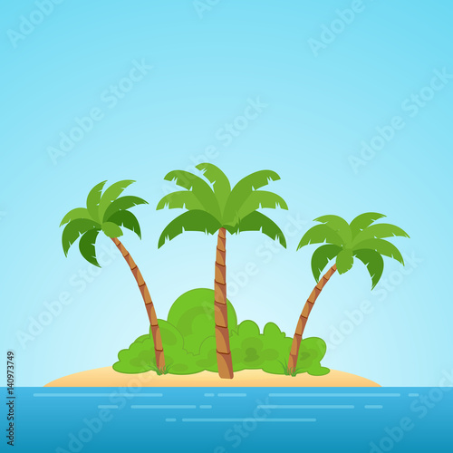 Paradise in Hawaii. Tropical island in the sea with palms and bush. Place to spend a vacation away from civilization.