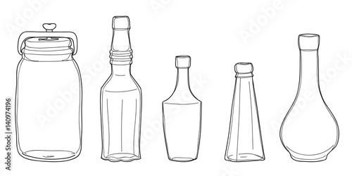jars and Bottles vintage vector set hand drawn line art illustration