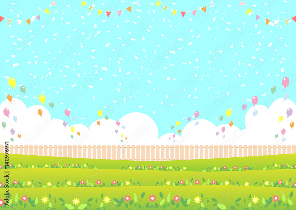 紙吹雪 花畑 風船 風景 紙吹雪 花畑 風船 風景