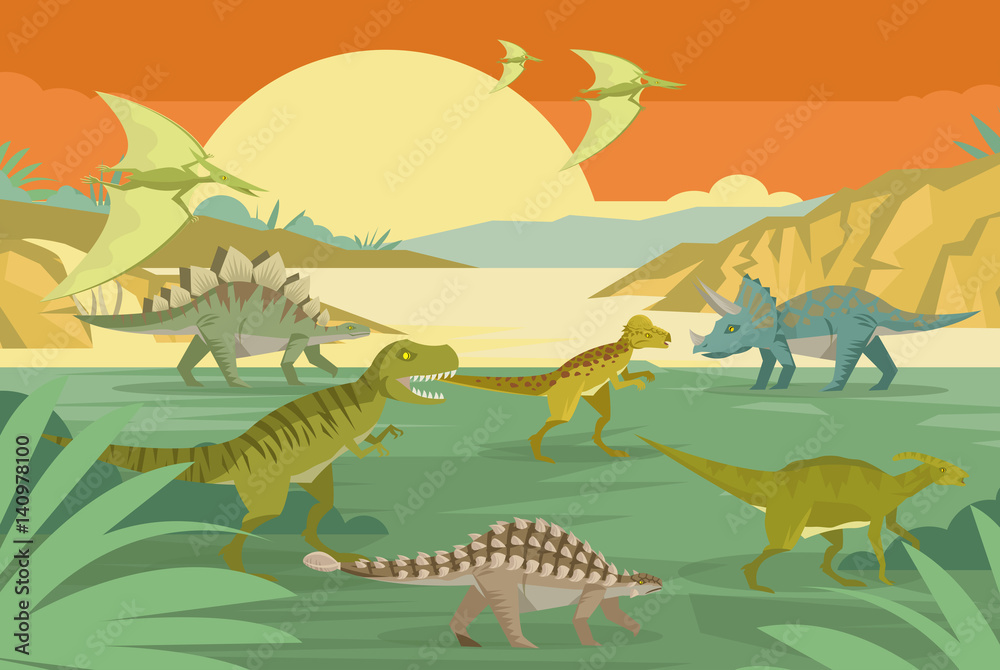 wild dinosaurs in the jungle