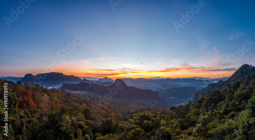 Panorama beautiful lanscape of mountain and wild in the twilight. photo