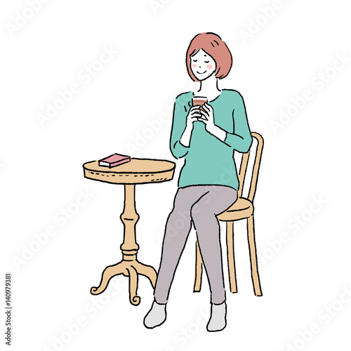 ティータイム　女性　イラスト
