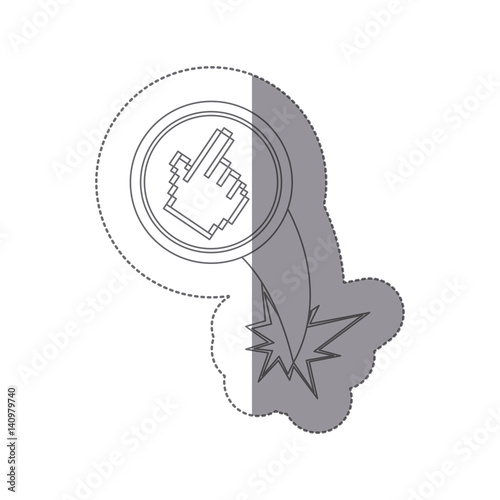 sticker silhouette circular frame with pixelated hand pointing ejection flying vector illustration