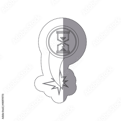 sticker silhouette circular frame with pixelated hourglass pc ejection flying vector illustration