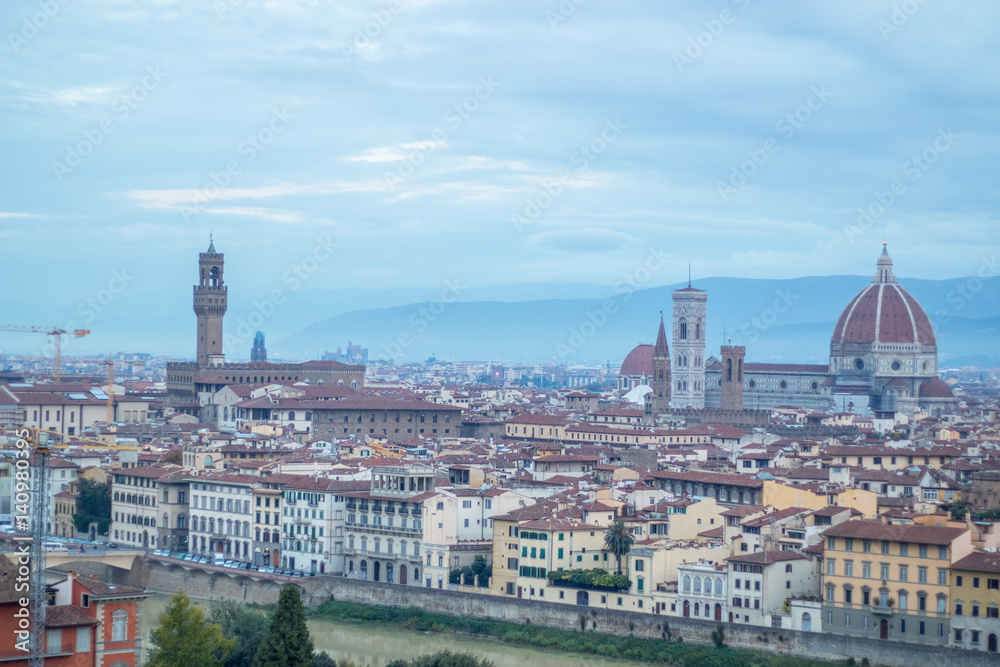 The morning view of Florence city at the peak in Florence Italy