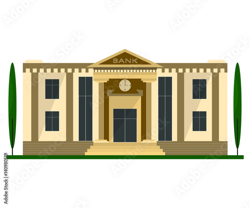 Building of bank in flat design. Isolated object on white background