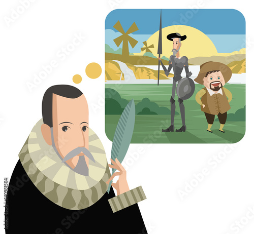 great spanish writer thinking about quixote and sidekick