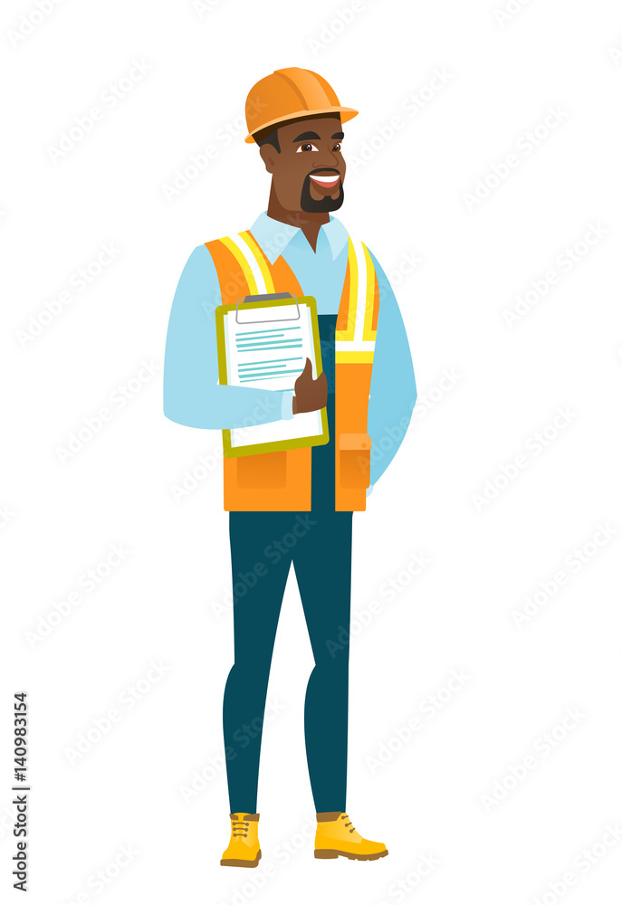 Builder holding clipboard with papers. Builder holding clipboard with papers.