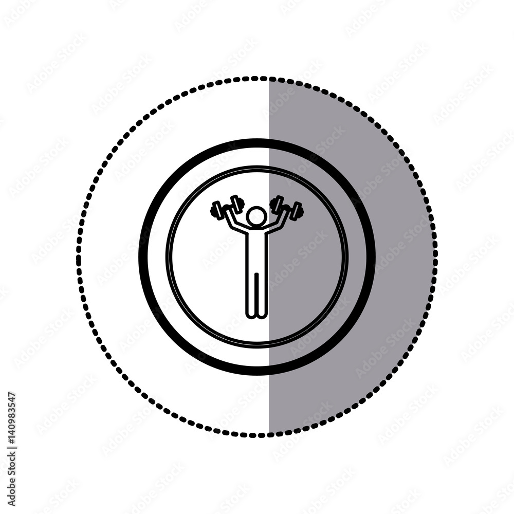 sticker of monochrome pictogram of man with dumbbell in circular frame vector illustration sticker of monochrome pictogram of man with dumbbell in circular frame vector illustration