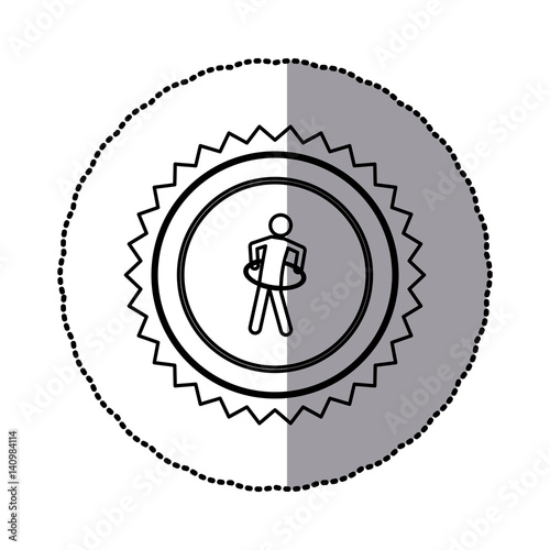 sticker of monochrome circular frame with contour sawtooth of pictogram with training in hula hoop vector illustration