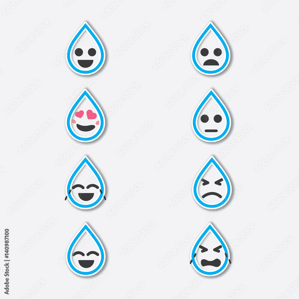 water drop emoticons flat design pin set for water campaign project or personal graphic design resources, vector water drop emoticons flat design pin set for water campaign project or personal graphic design resources, vector
