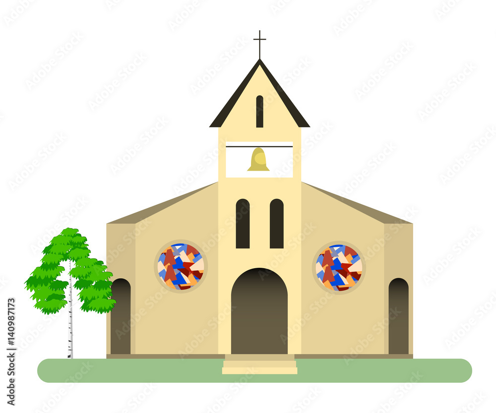 Church building in flat design. Isolated object on white background.