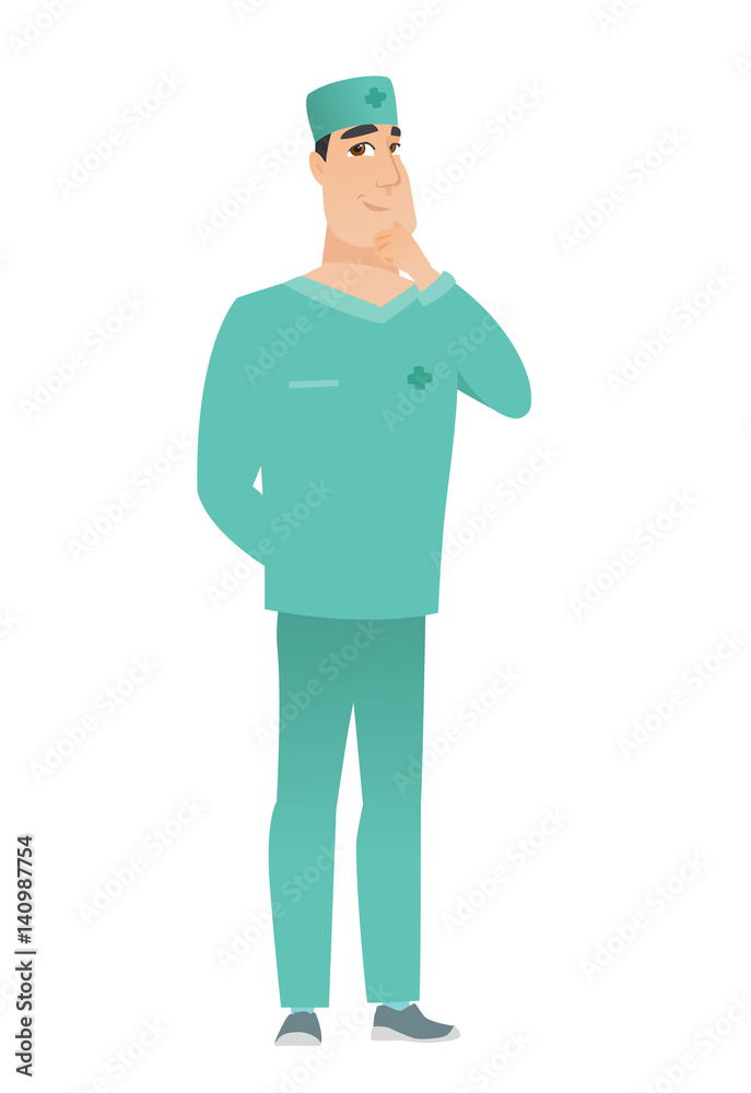 Caucasian doctor thinking vector illustration