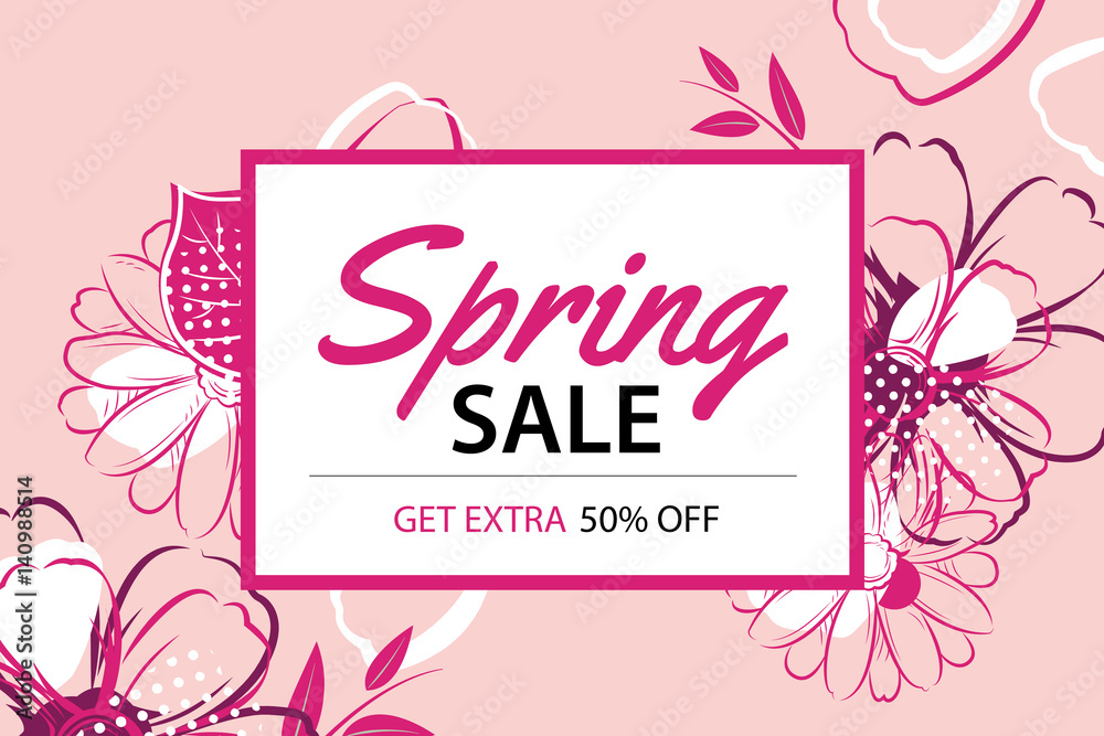 Spring sale poster template with flower background.Can be use voucher, wallpaper,flyers, invitation, brochure, coupon discount.