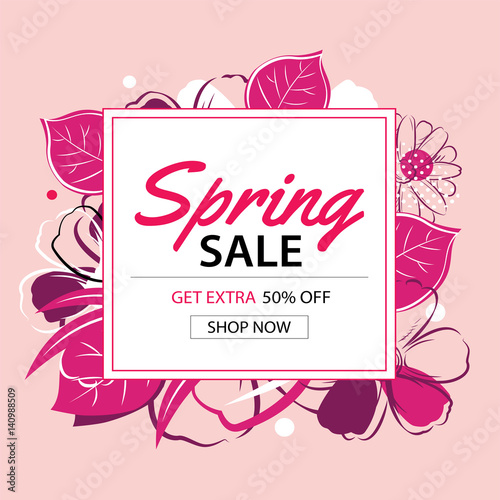 Spring sale poster template with flower background.Can be use voucher  wallpaper flyers  invitation  brochure  coupon discount.