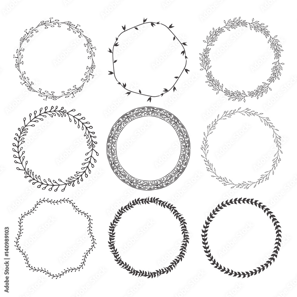 Set of 9 hand drawn boho style frames Set of 9 hand drawn boho style frames