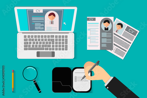 Office Recruiter Recruits Desk Resume Candidates for Vacancy. Curriculum vitae