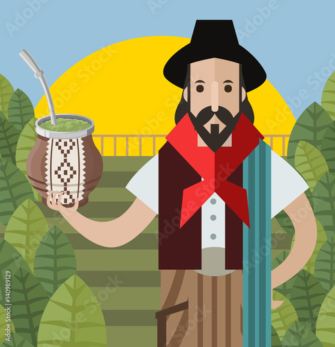 gaucho drinking yerba mate in the farm