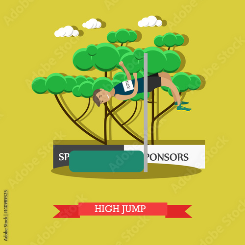 Light athletics, high jump concept vector illustration in flat style.