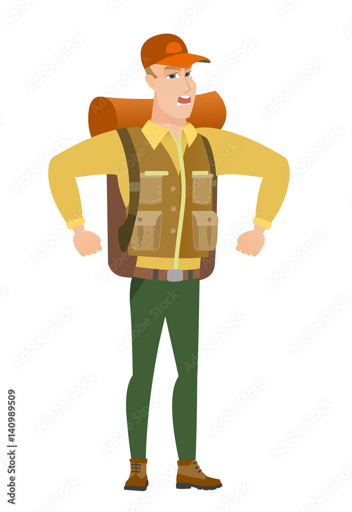 Young caucasian furious traveler screaming. Young caucasian furious traveler screaming.