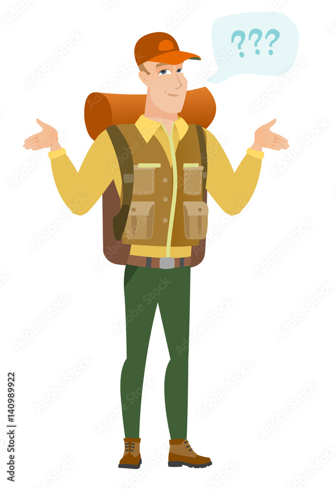 African confused traveler with spread arms. African confused traveler with spread arms.