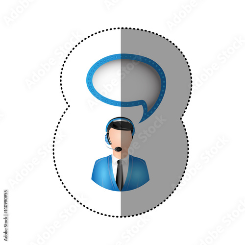 color sticker of circular frame with man call center with cloud speech vector illustration