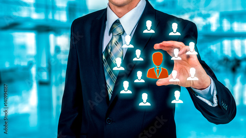 Customer care, insurance, care for employees, human resources, employment agency and marketing segmentation concepts. Leader manage his team. photo