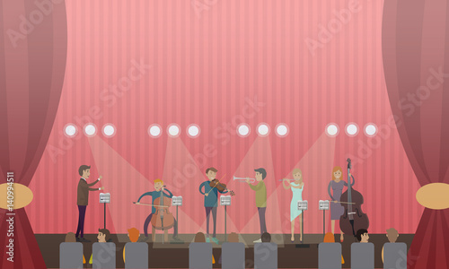 Vector illustration of symphony orchestra and audience