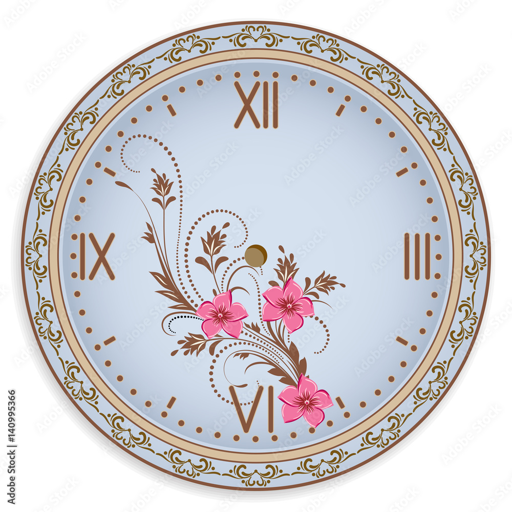 Clock face with flowers ornament Stock Vector | Adobe Stock