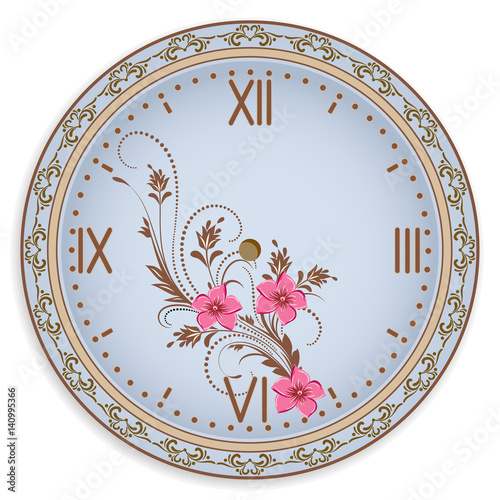 Clock face with flowers ornament