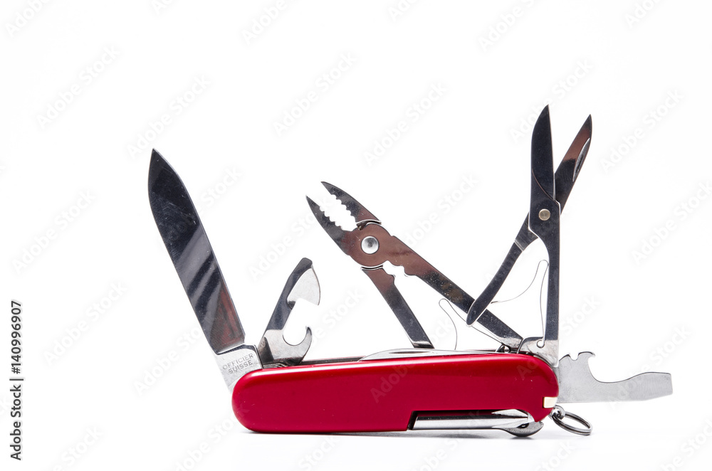 Red-Knife multi-tool, isolated on white background Red-Knife multi-tool, isolated on white background