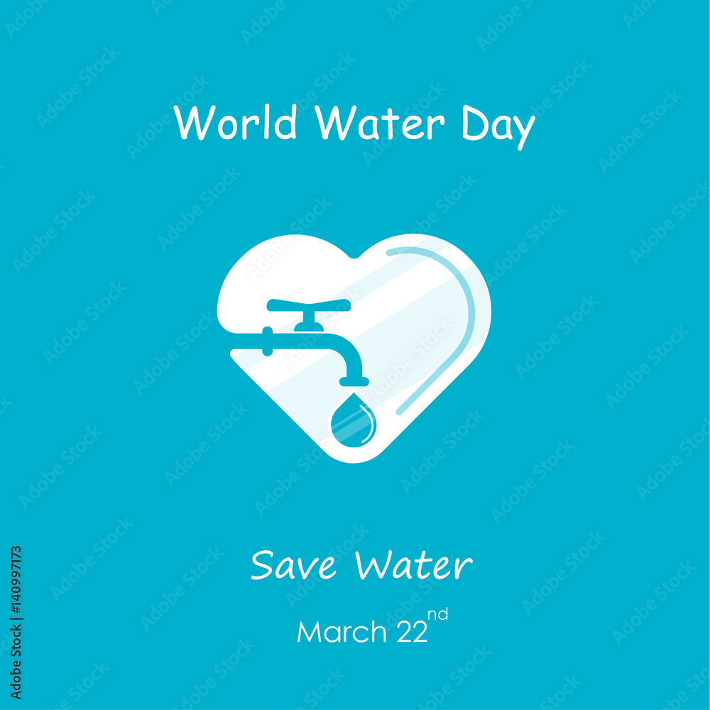 Fototapeta premium Water drop and water tap icon with heart shape vector logo design template.World Water Day icon.World Water Day idea campaign concept for greeting card and poster