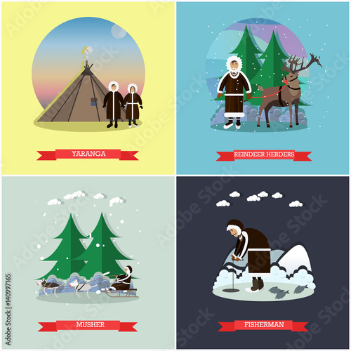 Vector set of wild north posters, banners in flat style