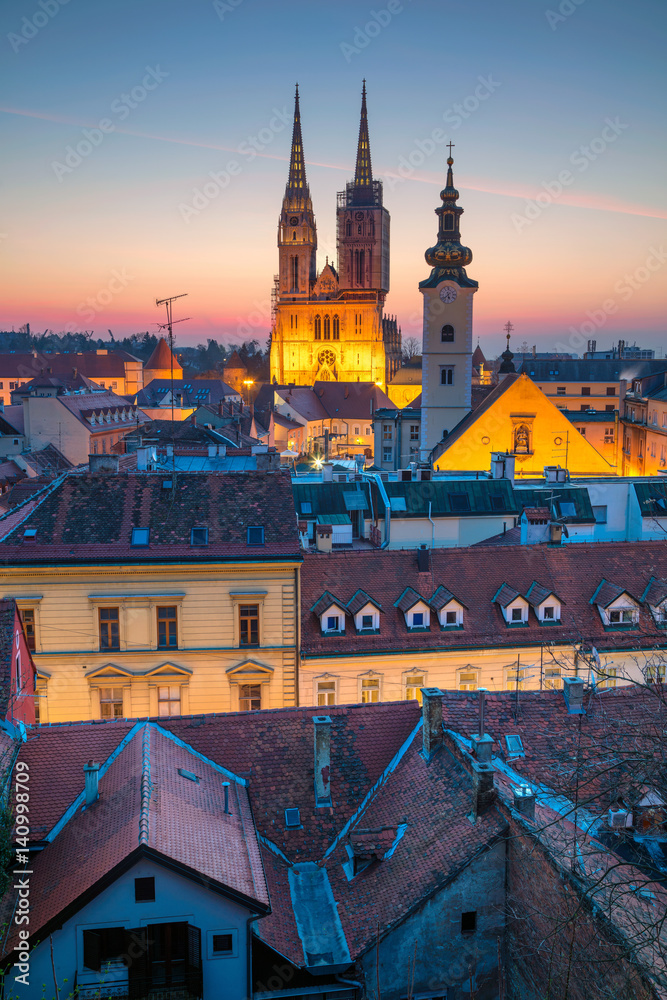 Zagreb. Cityscape image of Zagreb, Croatia during twilight blue hour.