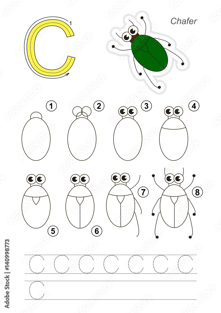 Drawing tutorial. Game for letter C. The Bronze Bug.